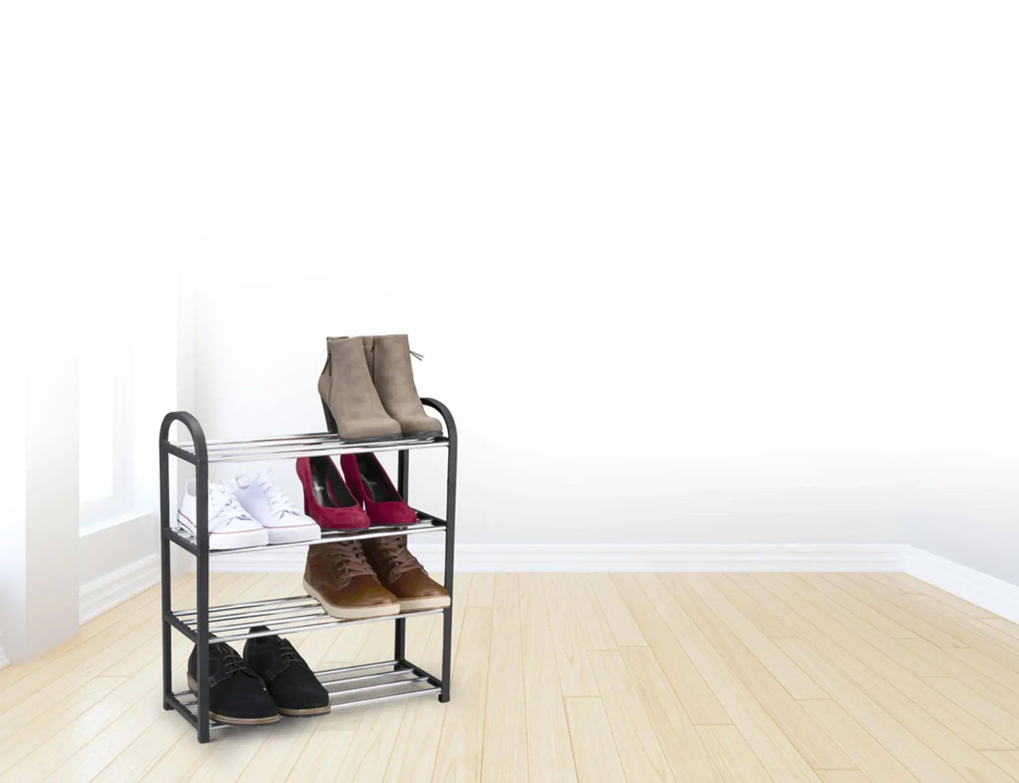 Schuhregal aus Metall – 4 Ebenen, 50 × 18,5 × 57 cm